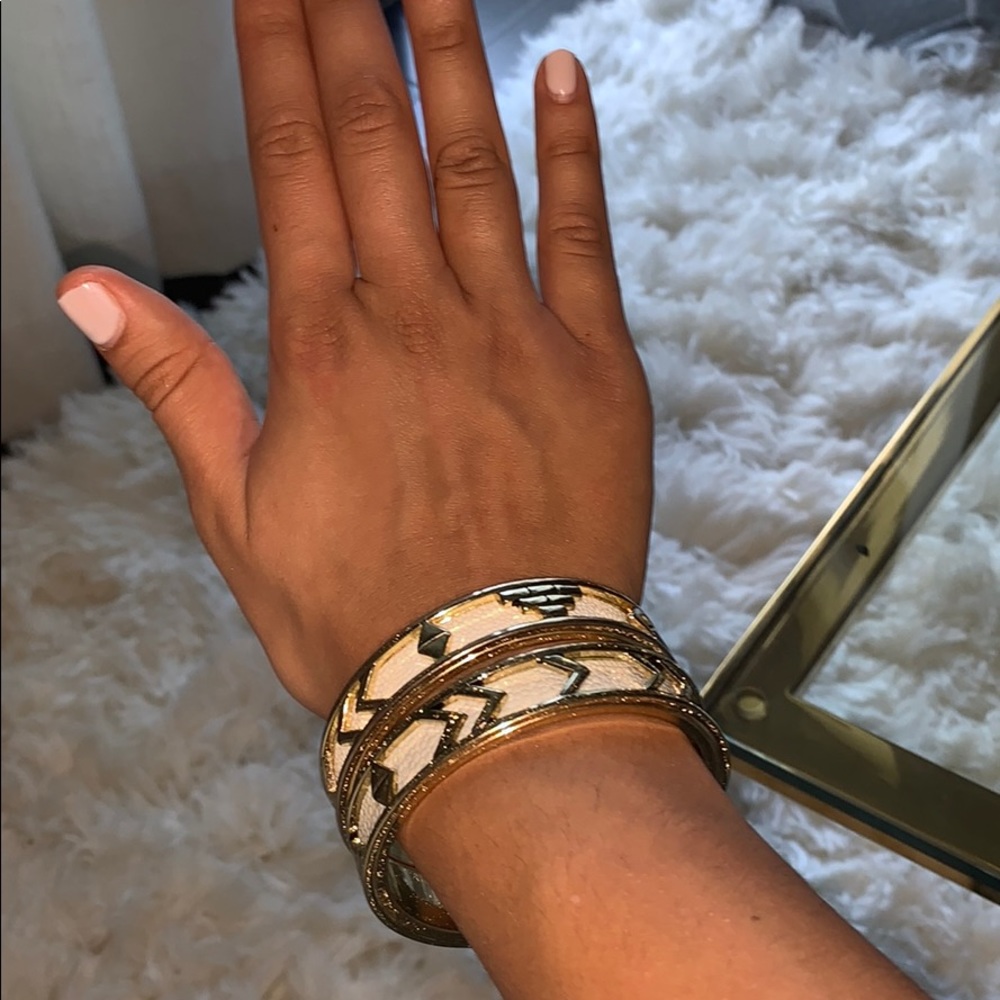 House of Harlow Aztec bangles leather & gold
